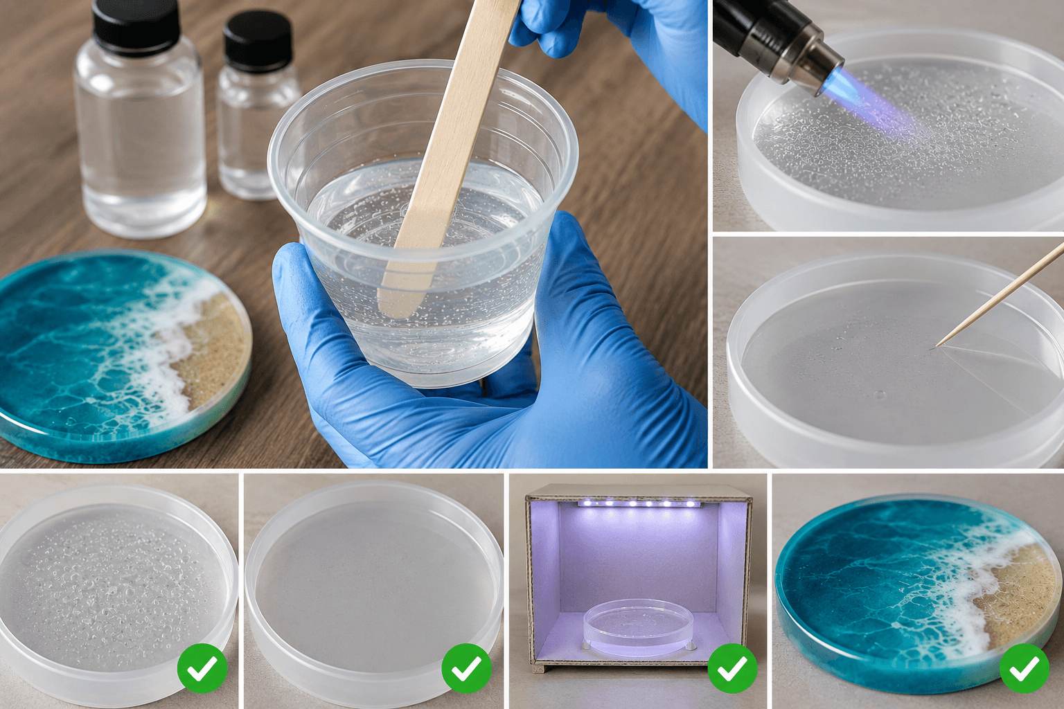 Proyecto artesanal de resina epóxica con acabado transparente