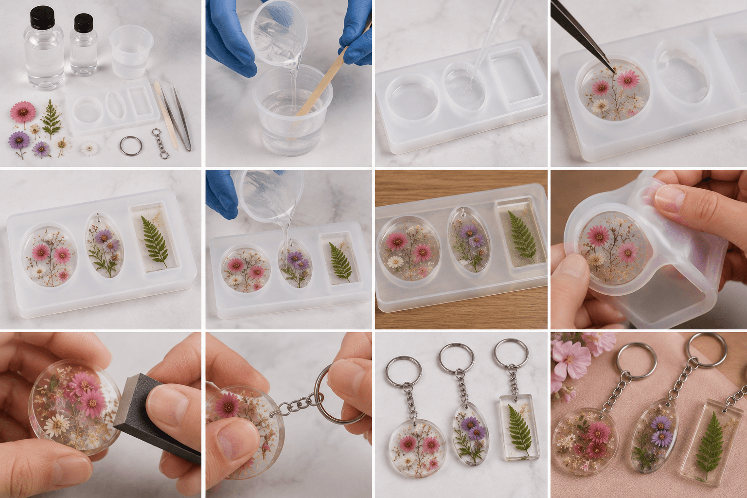 Llaveros artesanales elaborados con resina epóxica