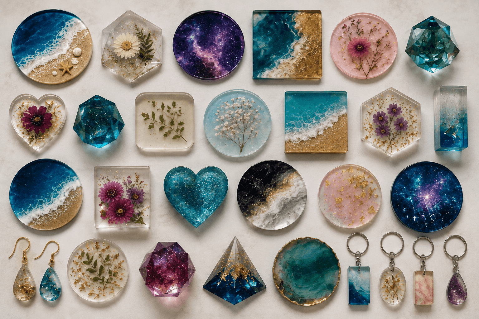 Moldes de silicona utilizados para crear proyectos con resina epóxica